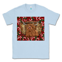 Dusty Blue Christmas highland cow with candy canes Classic Tee - BarkalooDesign