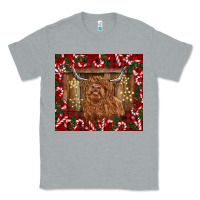 Heather Grey Christmas highland cow with candy canes Classic Tee - BarkalooDesign