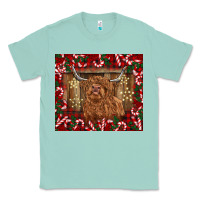 Seafoam Christmas highland cow with candy canes Classic Tee - BarkalooDesign