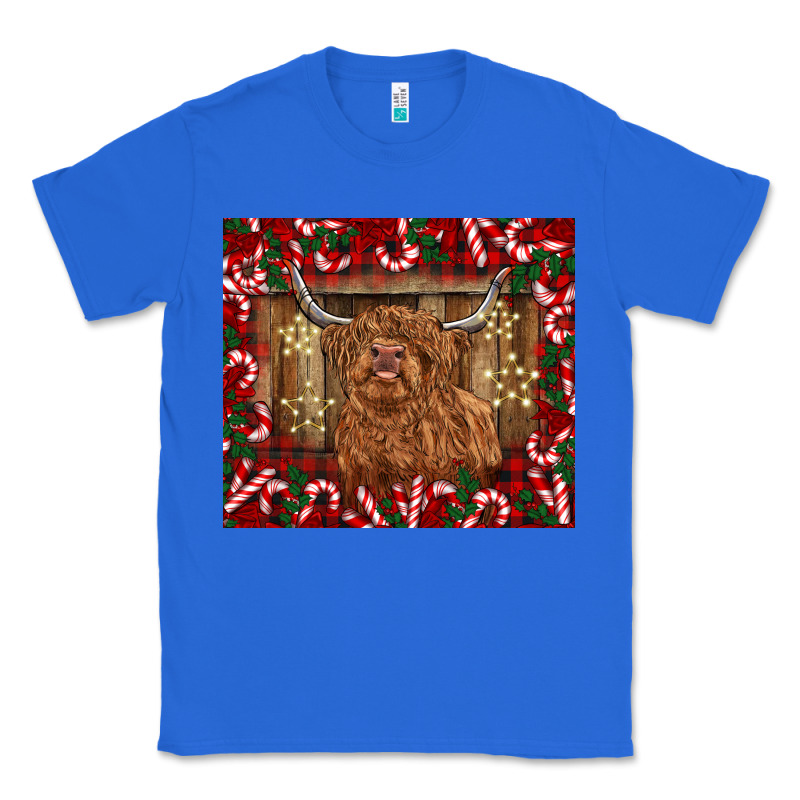 Christmas Highland Cow With Candy Canes Classic Tee by BarkalooDesign | Teevron