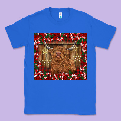 Christmas Highland Cow With Candy Canes Classic Tee Designed By Barkaloodesign
