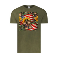 Vintage Olive usa flag with army boot seamless pattern Vintage Tee - BundleAndBundleShop