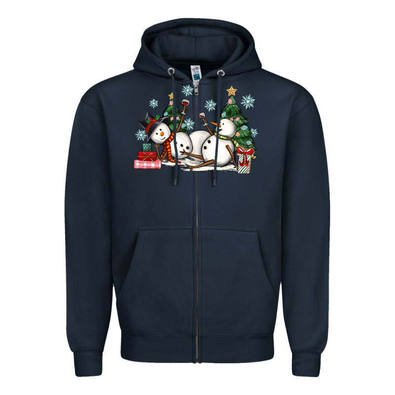 Christmas Snowmen With Wine Zipper Hoodie by MaliasSmallBusiness | Teevron