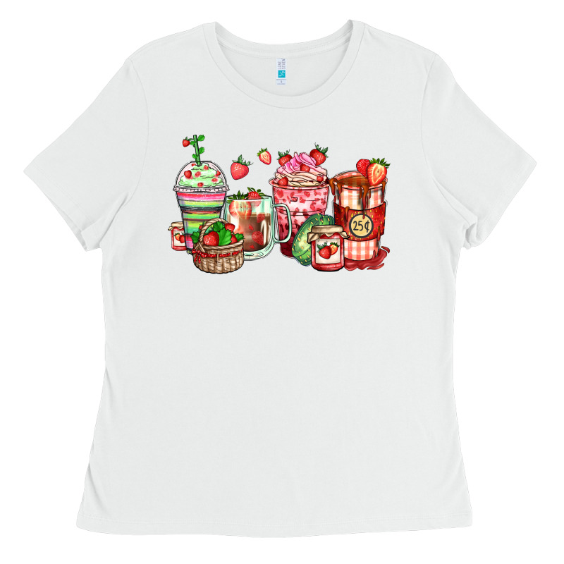 Strawberry Farm Fresh Coffee Cups Ladies Tee by Zillion Design Studio | Teevron