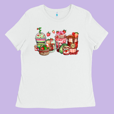 Strawberry Farm Fresh Coffee Cups Ladies Tee Designed By Zillion Design Studio