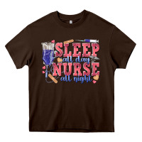 Chocolate Brown sleep all day nurse all night Heavy Core Tee - texasbilliewilder