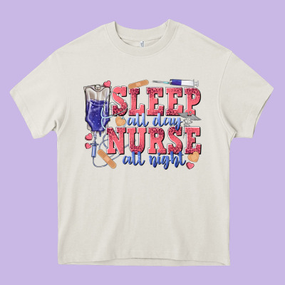 Sleep All Day Nurse All Night Heavy Core Tee Designed By Texasbilliewilder
