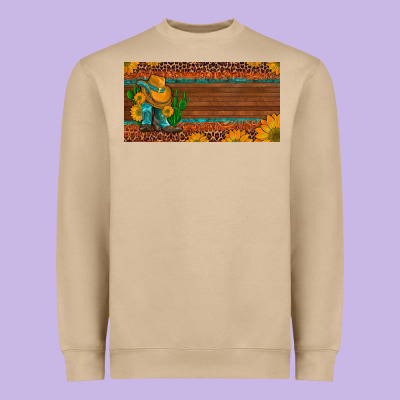 Custom Cowboy Boots Sunflowers And Cactus License Plate Heavyweight Sweatshirt Designed By Artiststas