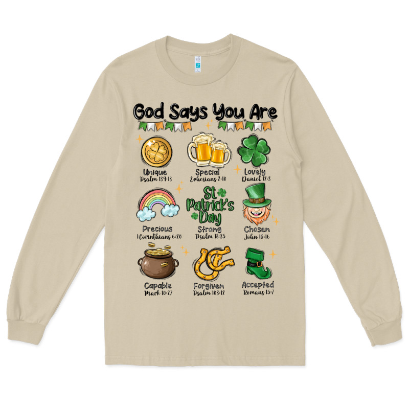 God Says You Are St Patrick's Day Long Sleeve Tee by MaliasSmallBusiness | Teevron