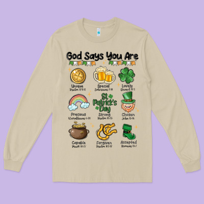 God Says You Are St Patrick's Day Long Sleeve Tee Designed By Maliassmallbusiness