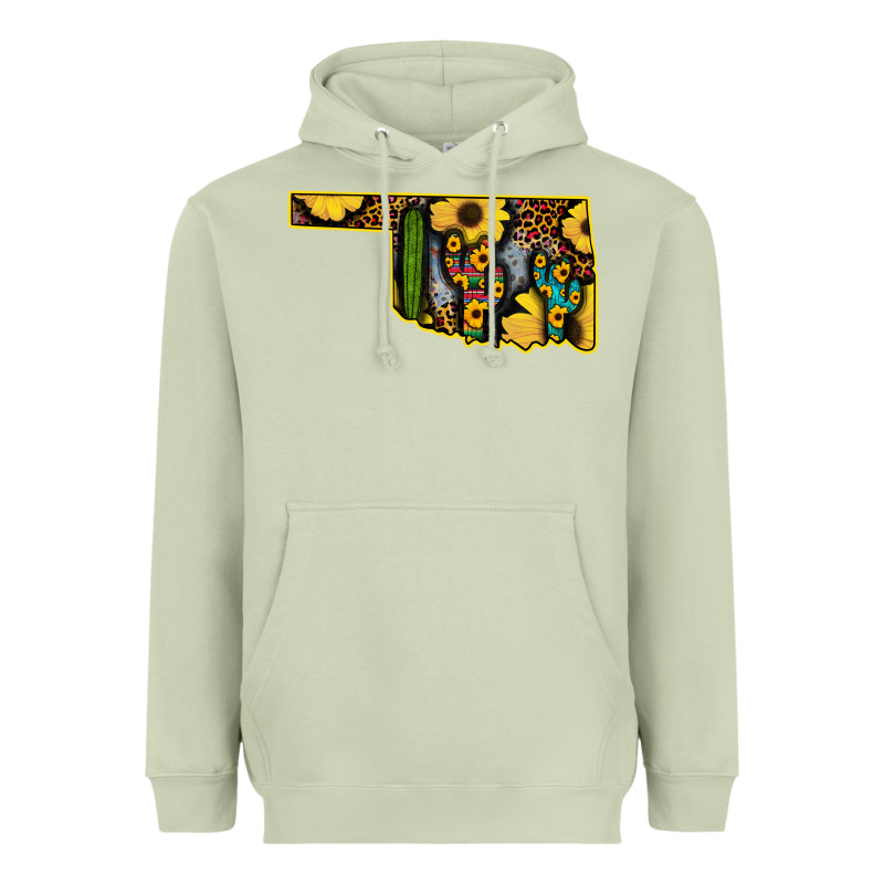 Western Oklahoma Map Sunflower Pattern Heavyweight Hoodie by Bettercallsaul | Teevron