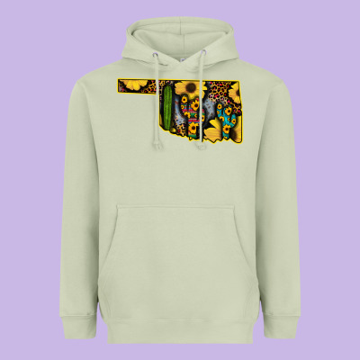 Western Oklahoma Map Sunflower Pattern Heavyweight Hoodie Designed By Bettercallsaul