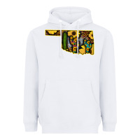 White Western Oklahoma Map Sunflower Pattern Heavyweight Hoodie - Bettercallsaul