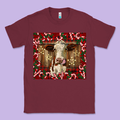 Christmas Heifer With Candy Canes Classic Tee Designed By Barkaloodesign