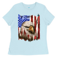 Baby Blue usa flag with eagle head Ladies Tee - texasbilliewilder