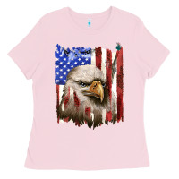 Bubblegum Pink usa flag with eagle head Ladies Tee - texasbilliewilder
