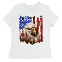 White usa flag with eagle head Ladies Tee - texasbilliewilder