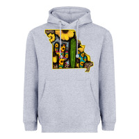 Heather Grey Western Missouri Map Sunflower And Cactus Pattern Heavyweight Hoodie - Bettercallsaul