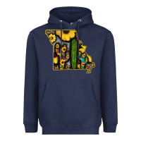 Navy Western Missouri Map Sunflower And Cactus Pattern Heavyweight Hoodie - Bettercallsaul