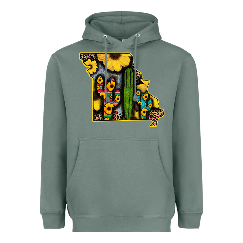 Western Missouri Map Sunflower And Cactus Pattern Heavyweight Hoodie by Bettercallsaul | Teevron
