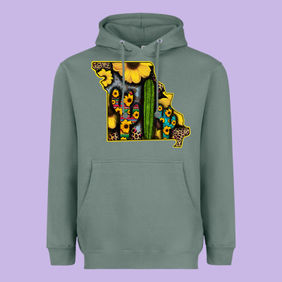 Western Missouri Map Sunflower And Cactus Pattern Heavyweight Hoodie Designed By Bettercallsaul