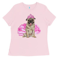 Bubblegum Pink balerina pug with tutu Ladies Tee - RanaPortraitStore