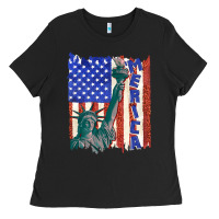 Black usa flag with statue of liberty Ladies Tee - texasbilliewilder