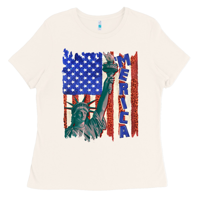 Usa Flag With Statue Of Liberty Ladies Tee by texasbilliewilder | Teevron