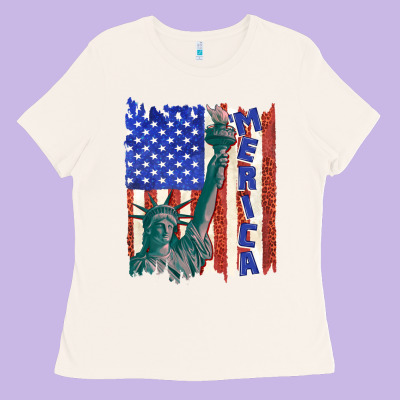 Usa Flag With Statue Of Liberty Ladies Tee Designed By Texasbilliewilder