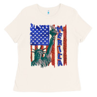 Bone usa flag with statue of liberty Ladies Tee - texasbilliewilder