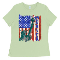 Matcha usa flag with statue of liberty Ladies Tee - texasbilliewilder
