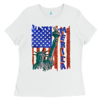 White usa flag with statue of liberty Ladies Tee - texasbilliewilder