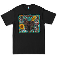 Black american bison wıth sunflower and gemstone Premium Tee - RanaPortraitStore