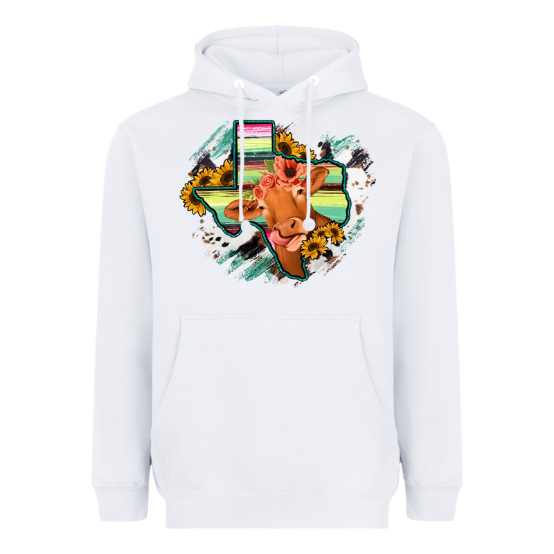 Western Texas Flag Cow Portrarit Heavyweight Hoodie by Bettercallsaul | Teevron