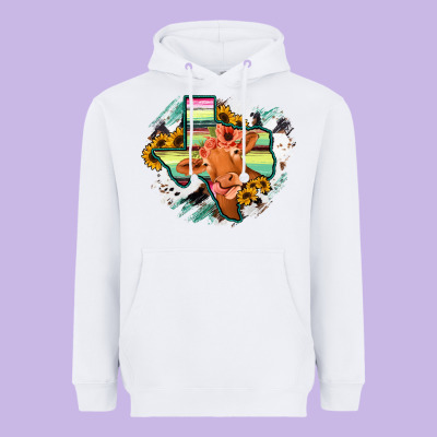 Western Texas Flag Cow Portrarit Heavyweight Hoodie Designed By Bettercallsaul
