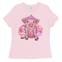 Bubblegum Pink balerina pig with tutu Ladies Tee - RanaPortraitStore
