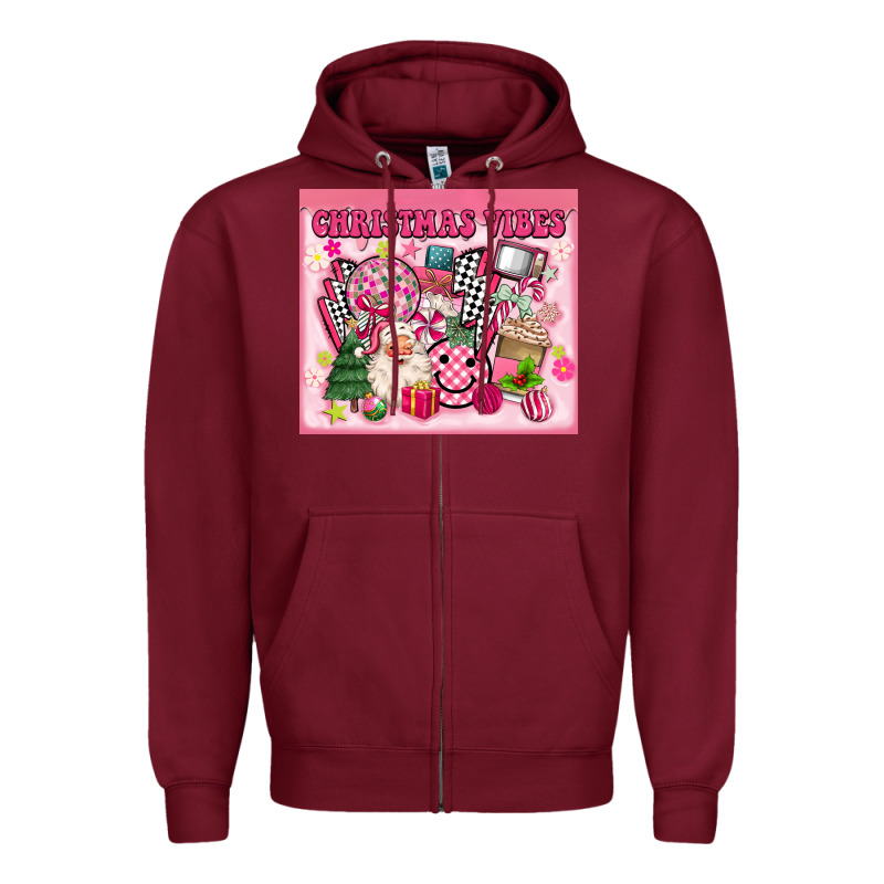 3d Retro Pink Christmas Vibes Zipper Hoodie by MaliasSmallBusiness | Teevron