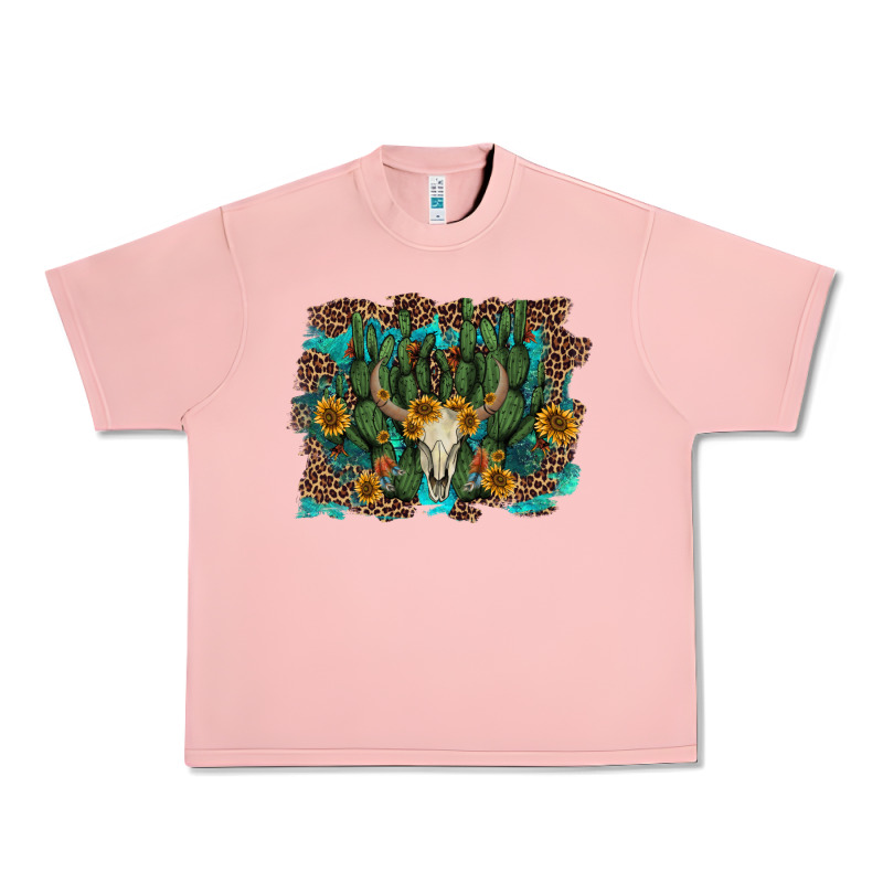 Leopard Bull Skull Cactus Sunflowers Urban Heavy Tee by AdoDesignShop | Teevron