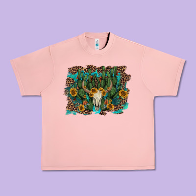Leopard Bull Skull Cactus Sunflowers Urban Heavy Tee Designed By Adodesignshop