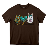 Chocolate Brown peace love white sepherd Heavy Core Tee - RanaPortraitStore