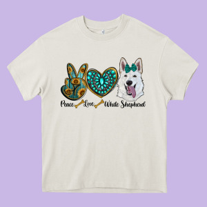 Peace Love White Sepherd Heavy Core Tee Designed By Ranaportraitstore