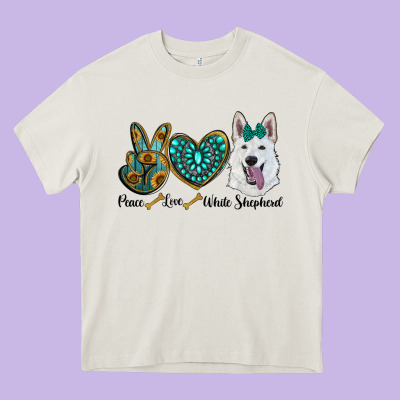 Peace Love White Sepherd Heavy Core Tee Designed By Ranaportraitstore