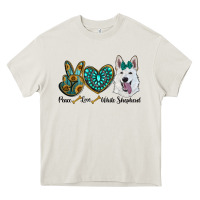 Cream peace love white sepherd Heavy Core Tee - RanaPortraitStore