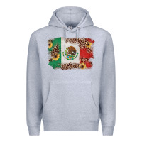 Heather Grey Mexican Flag with Leopard Premium Hoodie - texasbilliewilder