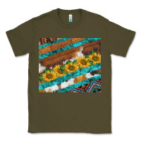 Army Green western aztec sunflowers turquoise cowhide Classic Tee - BarkalooDesign