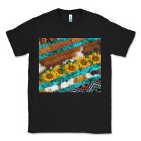 Black western aztec sunflowers turquoise cowhide Classic Tee - BarkalooDesign