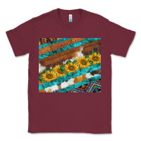Burgundy western aztec sunflowers turquoise cowhide Classic Tee - BarkalooDesign