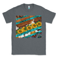 Charcoal Heather western aztec sunflowers turquoise cowhide Classic Tee - BarkalooDesign