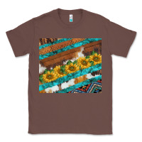 Chestnut western aztec sunflowers turquoise cowhide Classic Tee - BarkalooDesign
