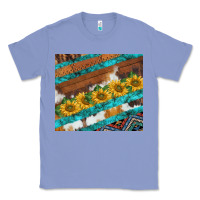 Colony Blue western aztec sunflowers turquoise cowhide Classic Tee - BarkalooDesign
